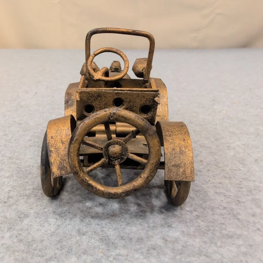 Vintage Style Metal Horseless Carriage Miniature Model Gold Tone Decor - Picture 6 of 7